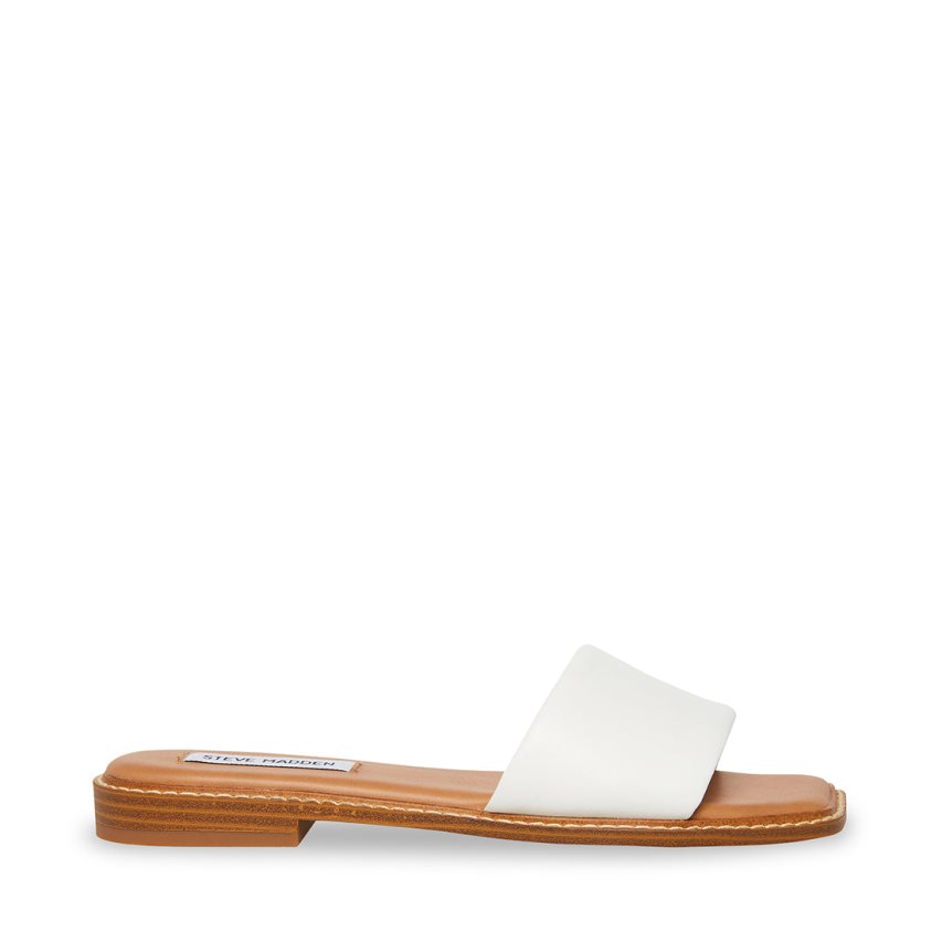 White Steve Madden ra Leather Women's Slides | PH 1560VHB